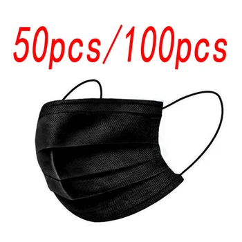 

Black Disposable Mask 3-Layer Non-woven Face Mask Earloop Anti-pollution Masks Anti-dust Protective Mouth Caps 50pcs 100pcs