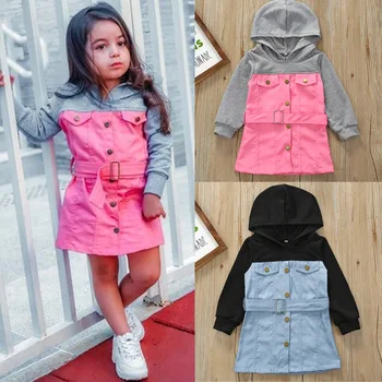 

Dresses For Girls 2020 Spring Patchwork Dress Hooded Girl Full Sleeve Party Dress children kids baby Girls Clothing 1-5Y