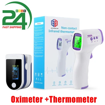 

Mini Fingertip Pulse Oximeter Pulse Rate Blood Oxygen Saturation Monitor TFT LCD Display Digital Infrared Forehead Thermometer
