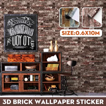 

House Decoration 3D PVC Wall Stickers Paper Brick Stone Wallpaper DIY Rustic Effect Self adhesive Home Decor Sticker Living Room