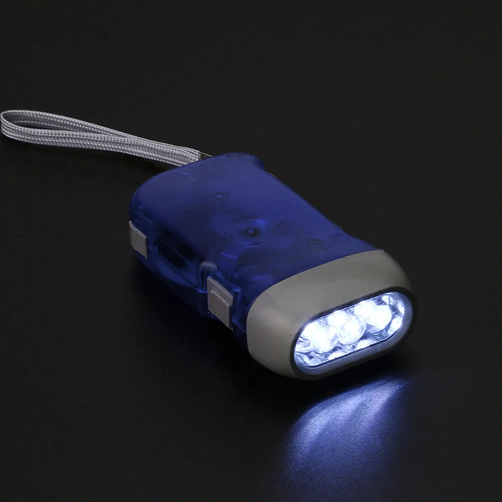 Высокое качественный фонарик работает синий Динамо Белый 3-светодиодный ручного нажатия фонарь фонарик для гаджет для использования на открытом воздухе кемпинг Пеший Туризм