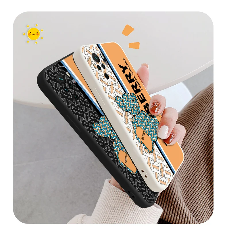 English Bear Case For Xiaomi Redmi Note 10 10S 9T 9 8 7 Pro Max Redmi 9 9A 9T K40 K30 K20 Pro Soft Liquid Silicone Phone Cover