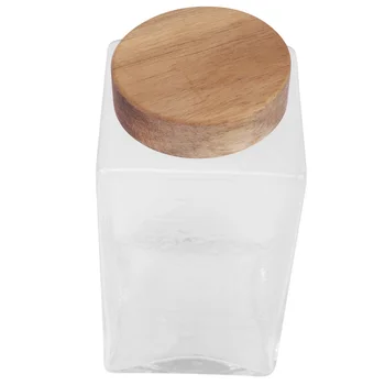

1pc Japanese Wooden Cover Glass Jar Grain Container Sealed Container (440ml)