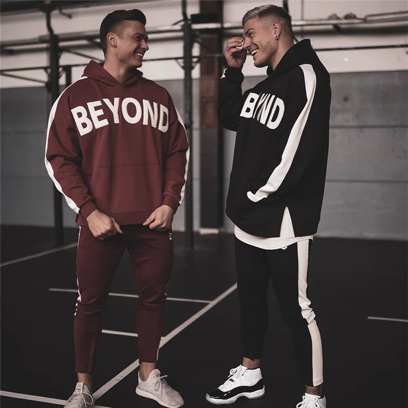 2019 NEW Gyms printing men Sets Sportswear Tracksuits Sets Men's Hoodies+Pants Running Suits Men's sports Suits Plus size M-2XL