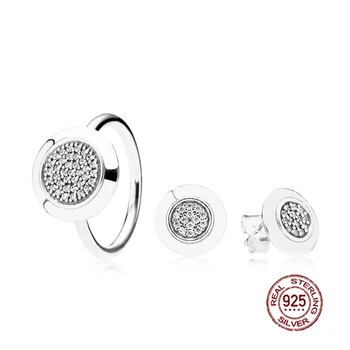 

NEW 2018 NEW SUIT 100% 925 Sterling Silver Signature Classic Style Ring Set Charms Earrings Fit DIY Original Jewelry A Set