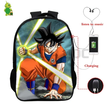 

Dragon Ball Super Backpacks Multifunction USB Charge Headphone Jack Laptop Backpack Teens Super Saiyan Goku Vegeta School Bags