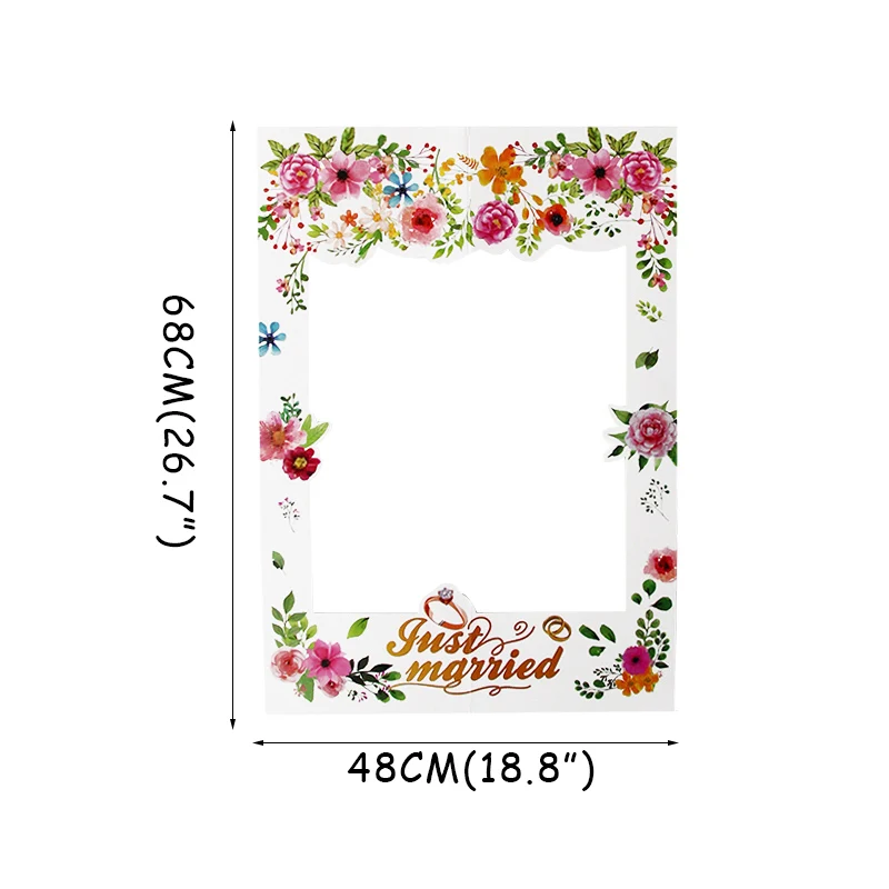 1set Just Married Paper Photo Booth Props Wedding Decoration Floral Marriage Photo Frame Props Bride to Be Photobooth Bridal - Цвет: paper photo frame