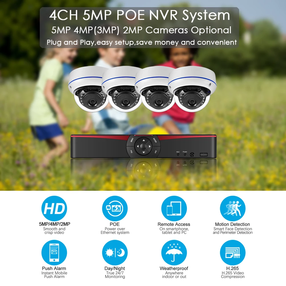  Gadinan 4CH 5MP POE NVR Kit Security Camera System 5MP 4MP 2MP IR Outdoor CCTV Dome Audio POE IP Ca - 33042207792