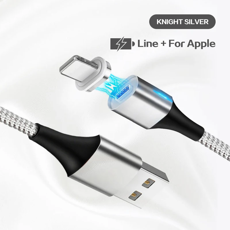 Магнитный кабель 3A для быстрой зарядки, кабель Micro USB type C для Android iPhone X XS MAX XR, магнитный usb-кабель для зарядки, нейлоновый шнур для передачи данных - Цвет: Silver For iPhone