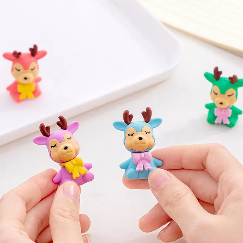 

1pc Kawaii Eraser Cute Christmas Deer Pencil Eraser Creative Accessories Korean Stationery Office School Supplies