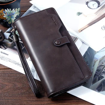 

Hot men's long wallet high-quality pu leather multi-function fashion dollar clip zipper phone bag
