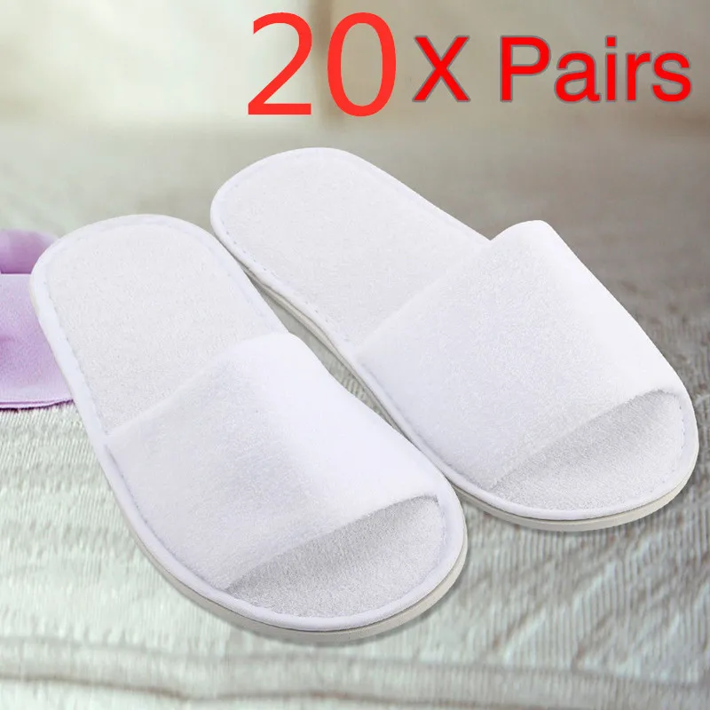 

20 Pairs Spa Hotel Guest Slippers Open Toe Towelling Disposable Terry Style