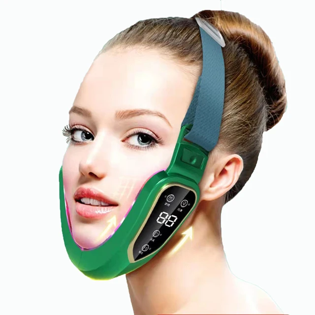 Face Lifting Machine Electric V-Face Shaping Massager Vibration Slimming Double Chin Reducer V-Line Cheek Lift Up Face Slimming green 03