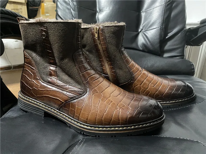 Men Genuine Leather Boots Fur Anckle Boots Plush Warm Winter Boots Genuine Leather Pointed Toe Boots Men Business Formal Boots (2)