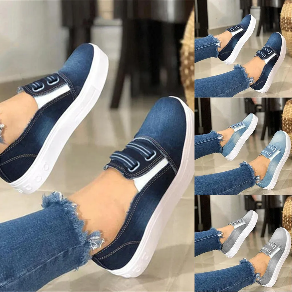 

Women's Shoes urban Simple Flat Shoe Denim manual nostalgic Lady Autumn Denim Flat Casual Canvas Shoes Sneakers Loafers Footwaer