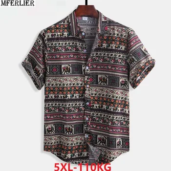 

2020 new summer men beach Hawaii shirts short sleeve plus size print flower casual 5XL green Vacation travel shirt tops 50 52