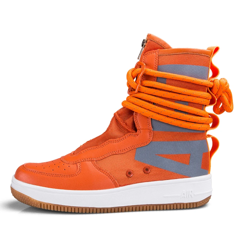 Новая зимняя повседневная обувь унисекс с сеткой; обувь с высоким берцем; Вулканизированная обувь; легкая ходьба теннисные кроссовки; masculino zapatillas hombre - Цвет: orange