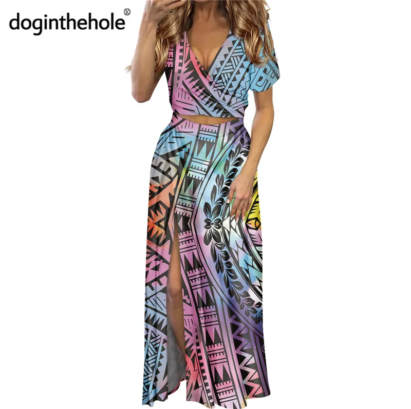 Doginthehole Colorful Polynesian Tribal Pattern Women's Fashion Beach Outfits Sexy V-Neck Side Slit Maxi Dress 2 Pieces Sets
Doginthehole Colorful Polynesian Tribal Pattern Women's Fashion Beach Outfits Sexy V-Neck Side Slit Maxi Dress 2 Pieces Sets