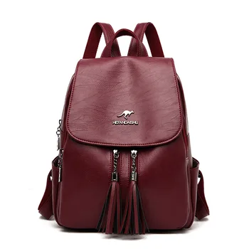 

MANHAN Fashion Tassel Leather Backpack Women 2020 New Women Backpack Large Capacity School Backpack Female School Bags