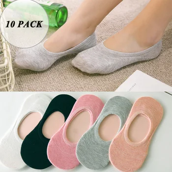 

10 Pairs/lot No Show Cotton Socks for Women Girls Funny Cute Cartoon Pattern Casual Invisible Socks Anti-slip Silicone Design