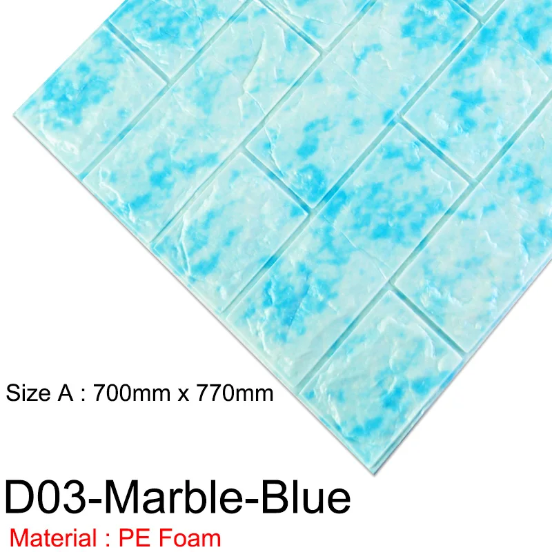 D03-Marble-Blue 3D настенная бумага, кирпич, мрамор, водонепроницаемая настенная бумага, 3D настенная бумага, декор для спальни, детской комнаты, гостиной, DIY, самоклеющаяся бумага - Цвет: D03-Marble-Blue