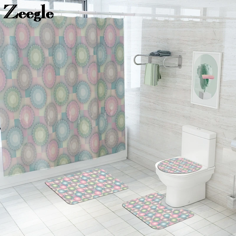 Bath Mat and Shower Curtain Microfiber Bathroom Mat Set Absorbent Toilet Carpet Non-slip Bathroom Mat Set