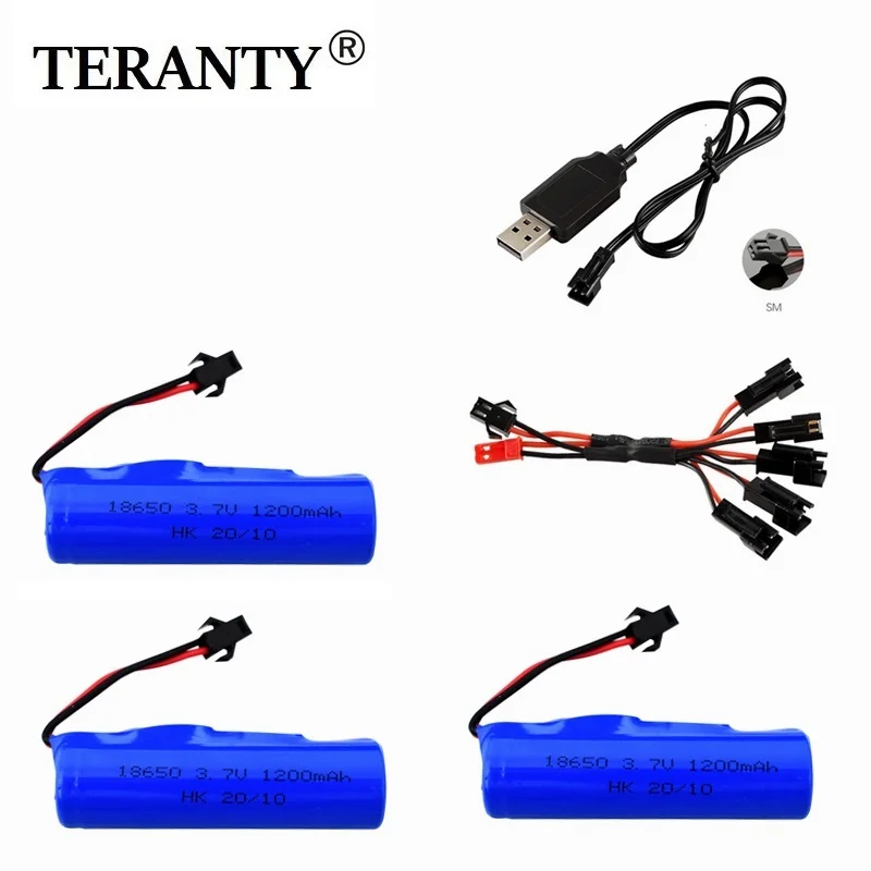 5-Pack 3.7V 1200mAh Li-Po Batteries With 5-in-1 Charger For DE45/DE58 1:14 Scale RC Cars, Off-Road Vehicle Spare Battery