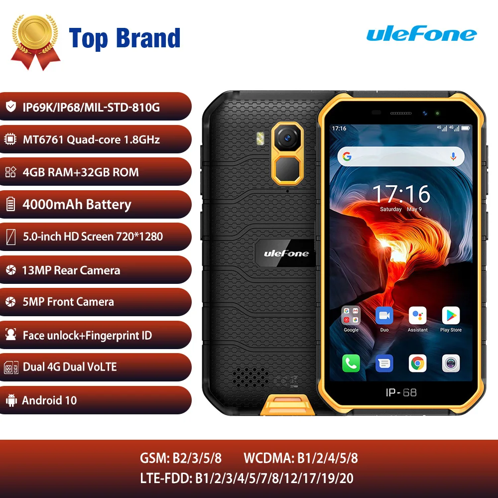 Ulefone Armor X7 Pro Прочный смартфон 4 ГБ ОЗУ Android 10 Мобильный Телефон IP68 четырехъядерный