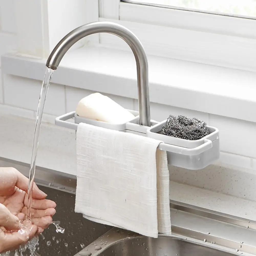 

Double Sink Hanging Storage Rack Holder Faucet Clip Bathroom Kitchen Dishcloth Clip Shelf Drain Dry Towel Organizer