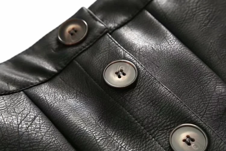 Aelegantmis Spring Summer Casual Pu Leather Skirt Women High Waist Single Breasted Mini Short Skirt Ladies Elegant A-line Skirt