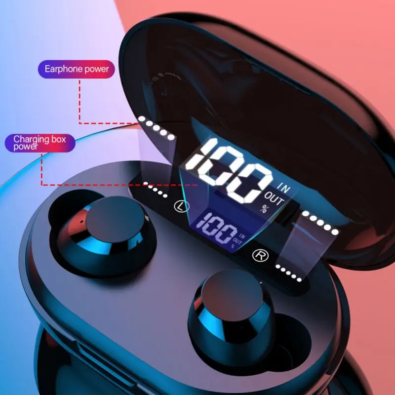 5,0 Bluetooth стерео наушники Беспроводной IPX5 Водонепроницаемый сенсорный Bluetooth гарнитуры 3000 мА/ч, Батарея светодиодный Дисплей с зарядный чехол