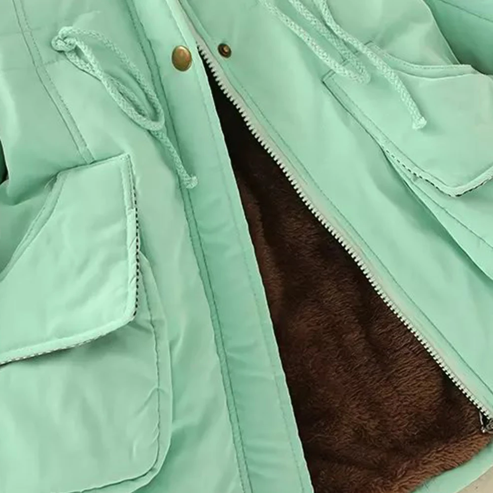 Wipalo Autumn Winter Plus Size Women Warm Solid Long Sleeve Long Coat Faux Fur Collar Hooded Zipper Button Lace Up Parka Outwear