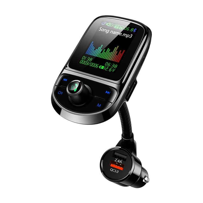 Автомобильный fm-передатчик, Bluetooth 5,0, беспроводной модулятор, Mp3 плеер, QC 3,0, двойное USB зарядное устройство, голосовая передача, автомобильный mp3-плеер - Тип штекера: Black