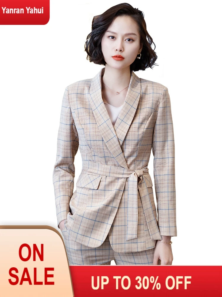

Autumn and Winter 2019 New Chequered Fashion Jacket + Trousers Two-piece Office Women's Clothing business suits ladies