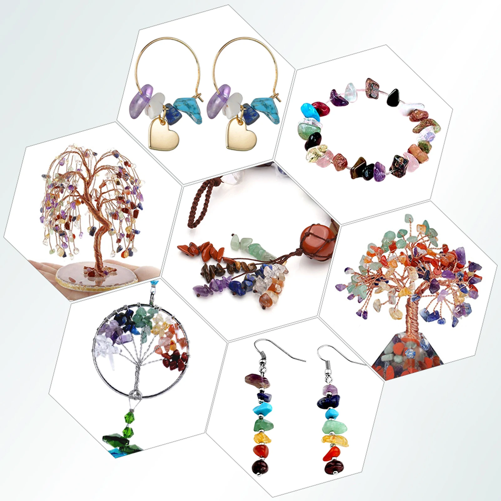 1 Set Earrings DIY Jewelry Making Kit Natural Synthetic Gemstone Chip Bead with Earring Hook Elastic Crystal Cord Wire Scissors