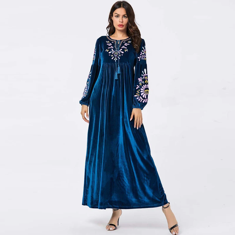 

Plus Size Vestidos Maxi Embroidery Velvet Dress Women Christmas Dress Sukienki Vestido Robe Longue Grande Taille Femme Elbise