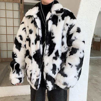 

Mens Luxury Fur Coats Faux Fur Jackets Outerwear Parka Overcoat Big Size 3XL Lovers Cow Leather And Fur Keep Warm Man Loose Coat