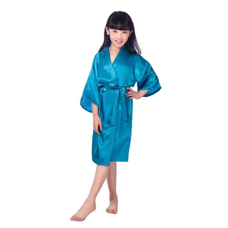 Girls Solid Silk Satin Kimono Robes Kids Children Bathrobe Sleepwear Bath Nightgown for Wedding Spa Party Birthday kids pajamas set,child bathrobe,kids robe