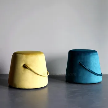 

Nordic Thick Sponge Velvet Stools Round Soft Stool Creative Sofa Ottoman Footstool Makeup Stool Shoes Changing Bench with Hanger