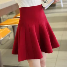 Зимняя женская плотная мини-юбка, модные Базовые трикотажные юбки с высокой талией, женские повседневные плотные теплые эластичные трапециевидные плиссированные юбки