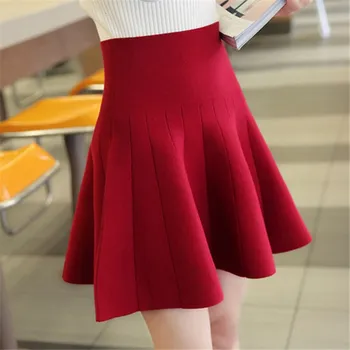

Winter Women Mini Thick Skirt Fashion High Waist Basic Knitted Skirts Female Casual Thick Warm Elastic A-Line Pleated Skirts
