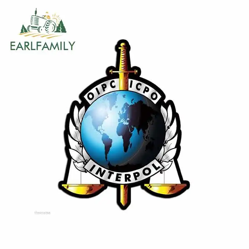 EARLFAMILY, 13 см x 10 см, для полиции, Интерпол, Oipc, логотип, знак, сделай сам, тонкая наклейка, забавные наклейки на автомобиль, RV, фургон, бампер, багажник, грузовик, графика