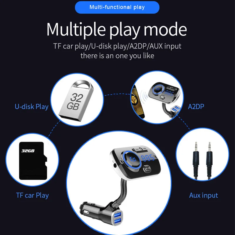 Fm-передатчик, автомобильный комплект, громкая связь, беспроводной Bluetooth, MP3 плеер, двойной USB QC3.0, быстрое зарядное устройство, громкая связь, красочный светильник, Поддержка Siri