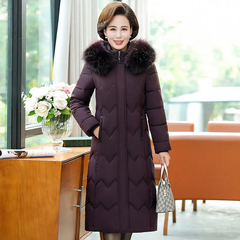 Goede Vrouwen Kleurrijke Bontkraag Lange Hooded Oversized Winter Down Jas Dikke Warme Jas Katoen Gewatteerde Gewatteerd Parka 3D Grote Pocket