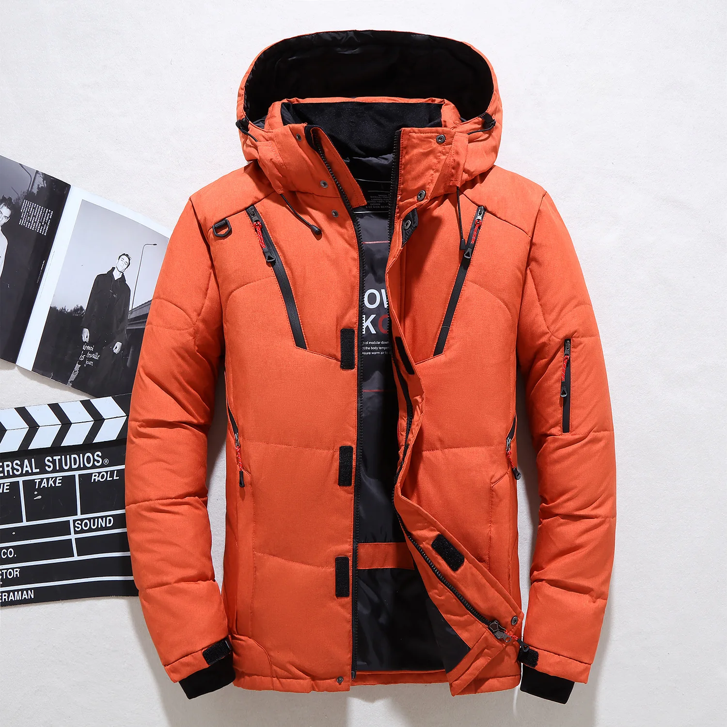 Зимний стиль пуховик Мужская мода уличная короткая мужская одежда Толстая Повседневная зимняя куртка на утином пуху - Цвет: Оранжевый