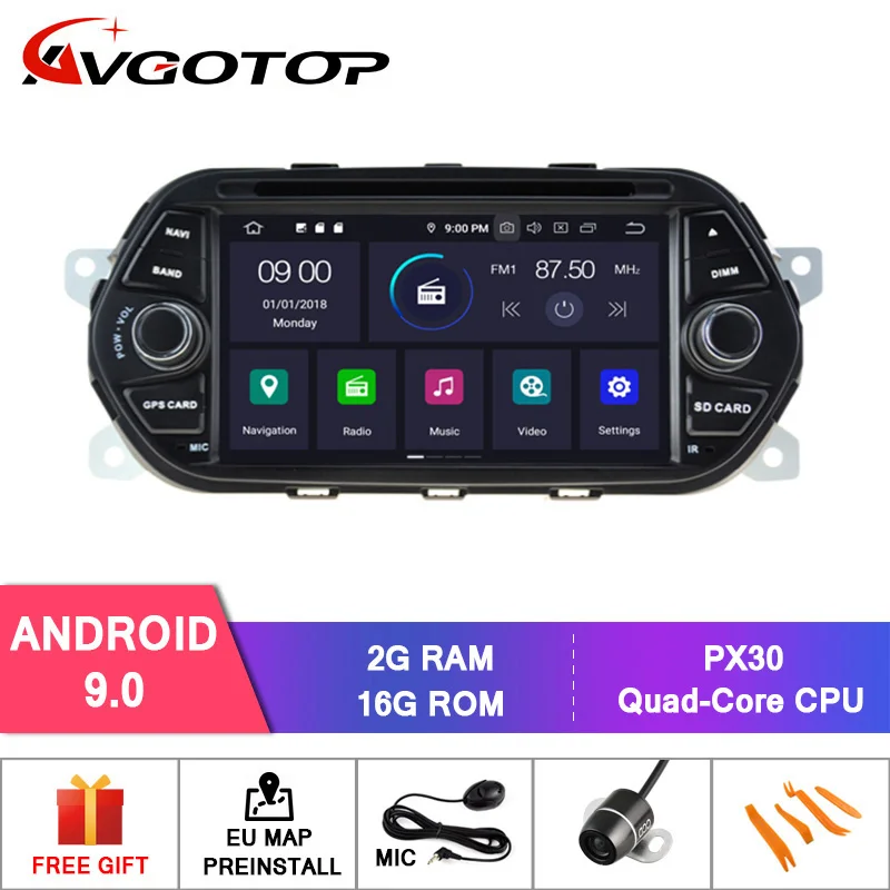 Cheap DE STOCK!!! AVGOTOP Android 9.0 4GB+64GB CAR DVD PLAYER for FIAT TIPO EGEA 2015-2017 IPS HD Screen NAVIGATION 1