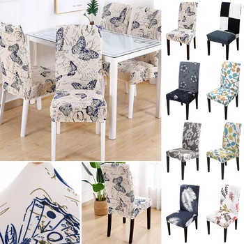 

1/2/4/6Pcs Printed Spandex Chair Cover Stretch Elastic Dining Seat Cover Banquet Wedding Restaurant Hotel Anti-dirty Removable