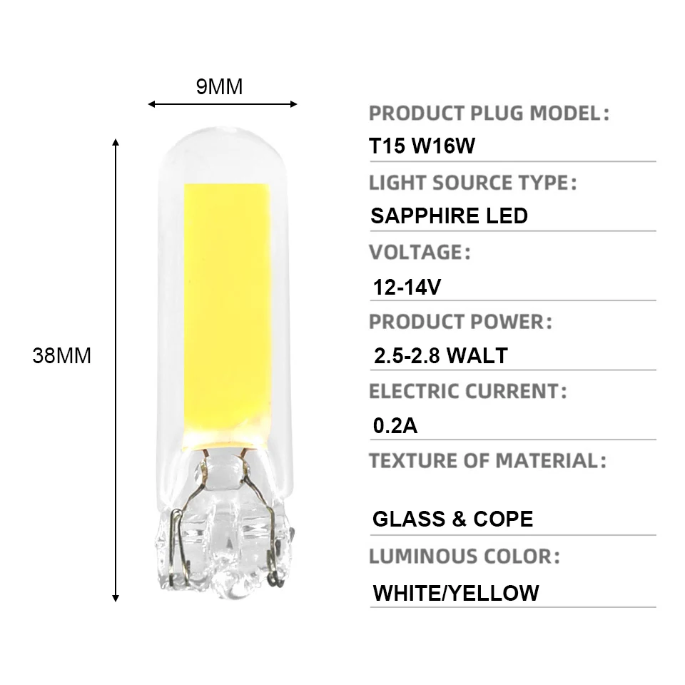 2PC ̾ COB T15 LED W16W  ȣ   902 921 ̹     ȭƮ 6000K 12V