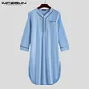 2022 hommes à manches longues sommeil Robes Homewear col en V bouton confortable peignoir de haute qualité loisirs hommes pyjamas chemise de nuit robe INCERUN ► Photo 3/6