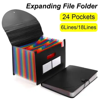 

24 Pockets Rainbow Accordion Expanding File Folder Portable A4 File Organizer Bag Document Resume Office Supplies 6/18 lines